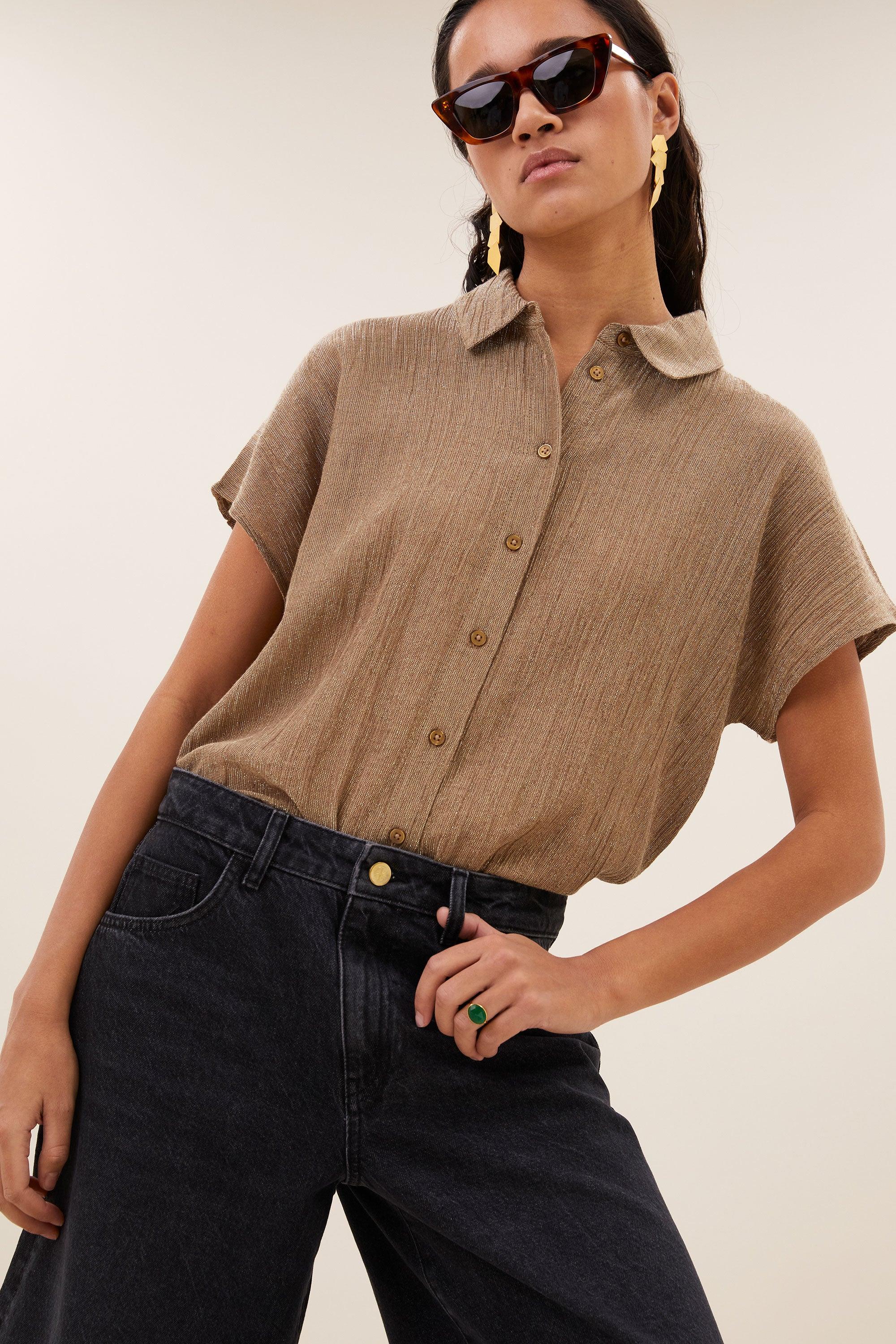By-Bar Gold Barley Lurex Bluse Damen gold